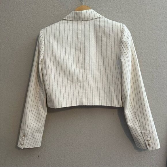 JASON WU Pin Stripped Cropped Jacket with Pockets in Cream SZ Small Blazer - Picture 7 of 12